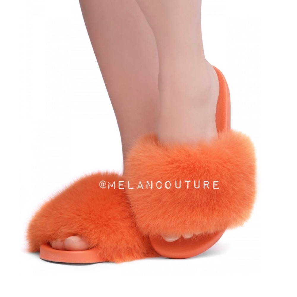 Fur Slides Fuzzy Slippers Fluffy Orange